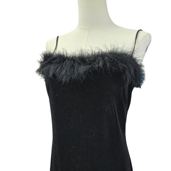Stepping Out Vtg 90s Y2K Witchy Goth Fairy Velvet Feather Asymmetric Dress M - Picture 2 of 11